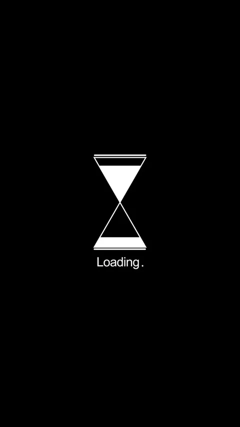 White loading hourglass screen background on black space with clean minimal text Stock Footage 340549902