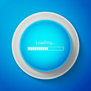White Loading icon isolated on blue background. Progress bar icon. Circle blue Stock Illustration