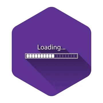 White Loading icon isolated with long shadow. Progress bar icon. Purple hexagon Illustrazione stock