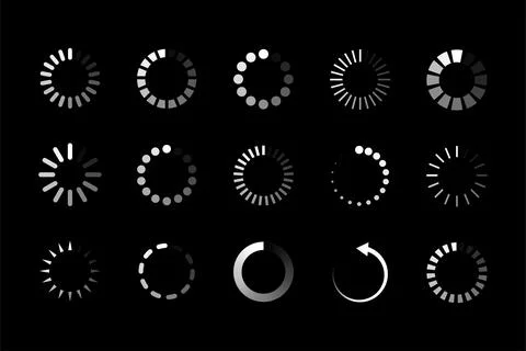 White loading icons on black background. EPS 10 vector Stock Illustration