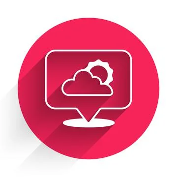 White Location cloud icon isolated with long shadow. Red circle button. Vector Illustrazione stock