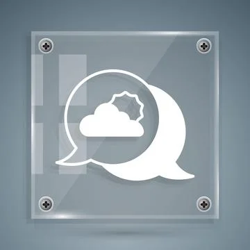 White Location cloud icon isolated on grey background. Square glass panels イラスト素材