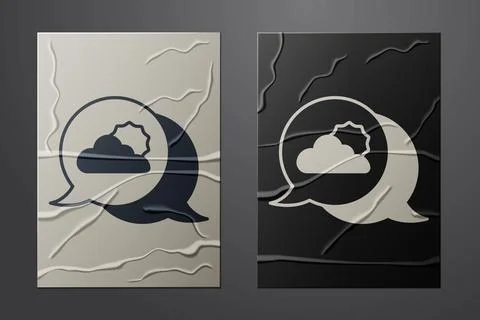 White Location cloud icon isolated on crumpled paper background. Paper art style イラスト素材