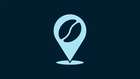 White Location with coffee bean icon isolated on blue background. 4K Video Stock Footage 230061873