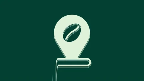 White Location with coffee bean icon isolated on green background. 4K Video Stock Footage 235984409