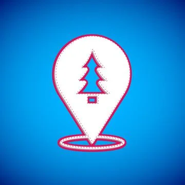 White Location of the forest on a map icon isolated on blue background. Vector Stock Illustration