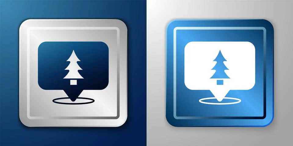 White Location of the forest on a map icon isolated on blue and grey backgrou 스톡 일러스트