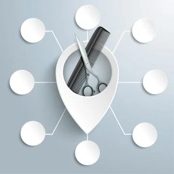 White Location Marker Scissors Comb 8 Circles Stock Illustration