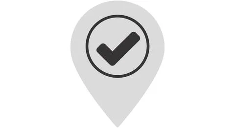 A white location pointer with a black checkmark Stock Illustration
