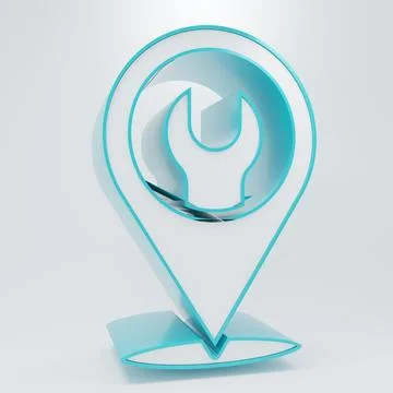 White Location with wrench spanner icon isolated on grey background. Adjust.. Ilustración de archivo