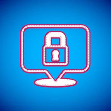 White Lock icon isolated on blue background. Padlock sign. Security, safety Stock Illustration