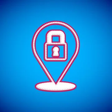 White Lock icon isolated on blue background. Padlock sign. Security, safety Stock Illustration