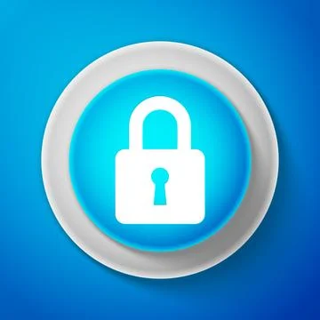 White Lock icon isolated on blue background. Circle blue button with white line Stock Illustration