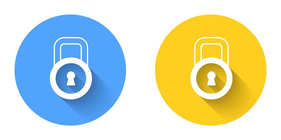 White Lock icon isolated with long shadow background. Padlock sign. Security Stock Illustration