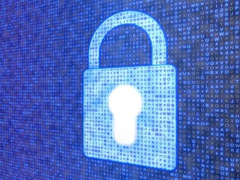 White lock with a random letter background Stock Illustration