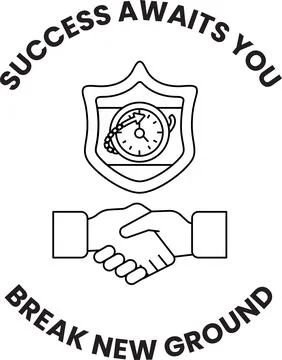 A white logo with a clock and hands on it Stock Illustration