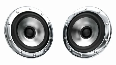 White loudspeakers looping 3D animation with alpha mask Видео 70738652