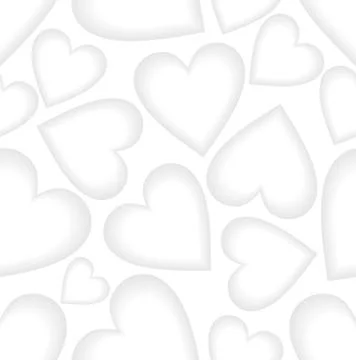 White low contrasting seamless vector background with heart shapes. Small cut Stock Illustration