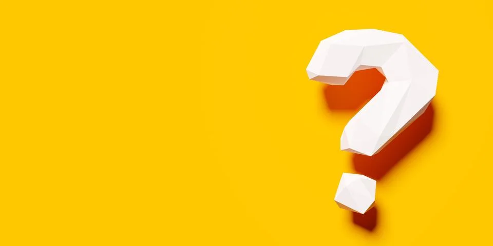 White low-poly polygonal question mark on orange background, idea, solution.. Illustrazione stock