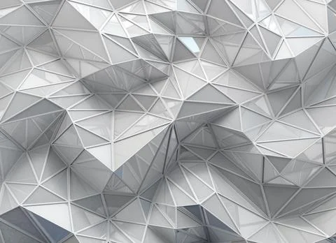 White low polygonal background with white illumination, 3d illustration. Illustrazione stock