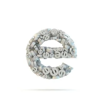 White lowercase letter e isolated on white. Illustrazione stock