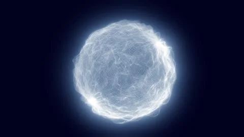 White luminous sphere of flowing light threads and clean structure, symboli.. Stock Illustration