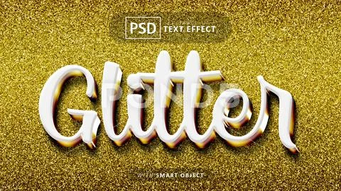 White luxury glitter gold 3d text effect Modello PSD