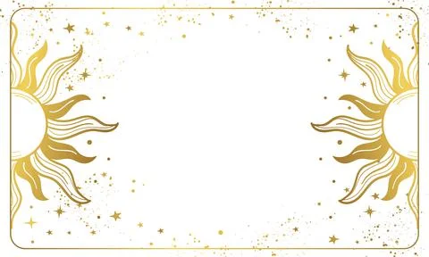 White magic background with golden sun, cosmic boho poster with copy space an Stock Illustration