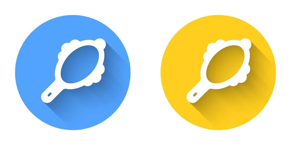 White Magic hand mirror icon isolated with long shadow background. Circle button Stock Illustration