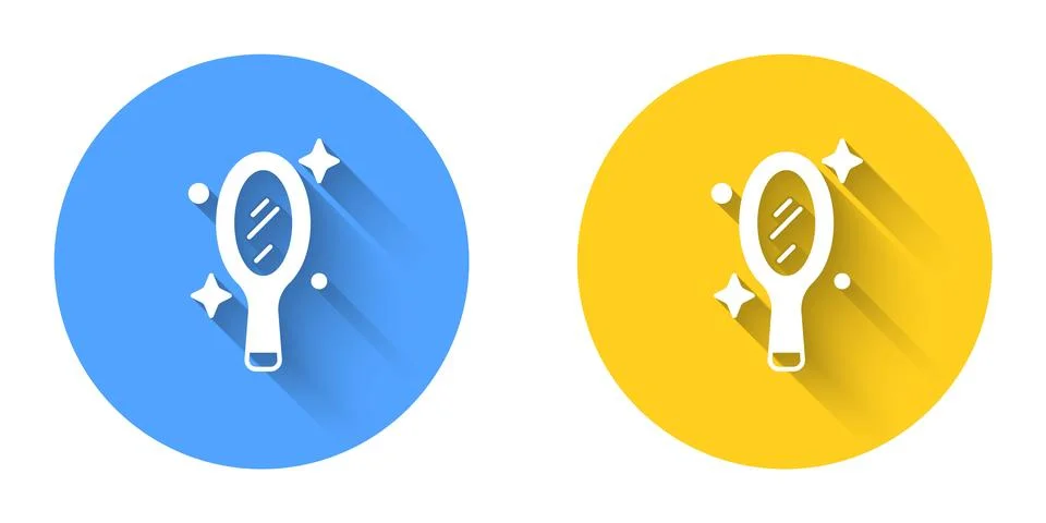 White Magic hand mirror icon isolated with long shadow background. Circle b.. Stock Illustration