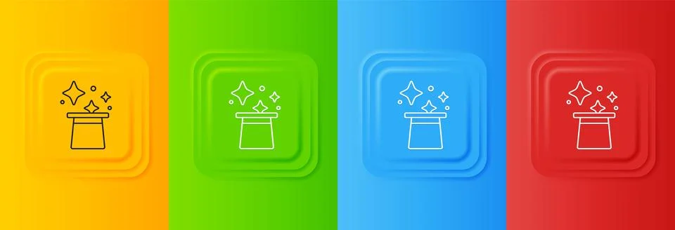 White Magic hat icon isolated on colorful background. Magic trick. Mystery .. Stock Illustration