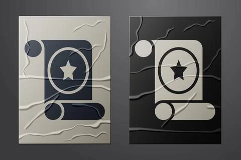 White Magic scroll icon isolated on crumpled paper background. Decree, paper Ilustração Stock