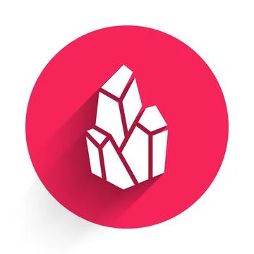 White Magic stone icon isolated with long shadow. Fantasy crystal. Jewelry gem Stock Illustration