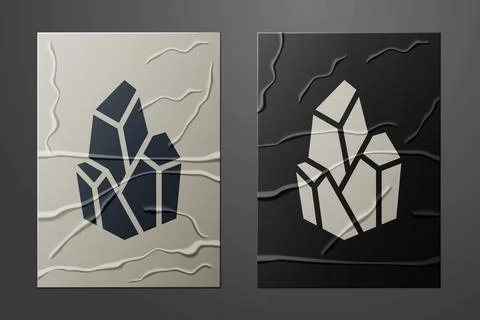 White Magic stone icon isolated on crumpled paper background. Fantasy crystal 스톡 일러스트