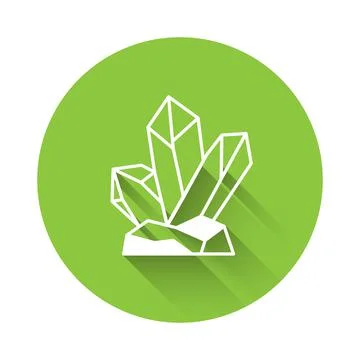 White Magic stone icon isolated with long shadow background. Fantasy crystal Illustrazione stock