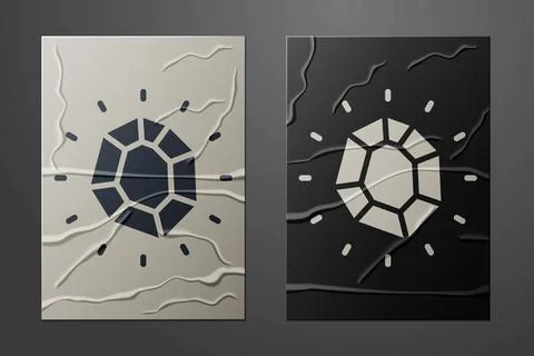 White Magic stone icon isolated on crumpled paper background. Fantasy crystal 스톡 일러스트