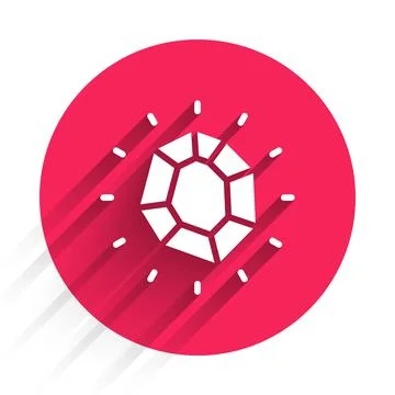 White Magic stone icon isolated with long shadow. Fantasy crystal. Jewelry ge Illustrazione stock