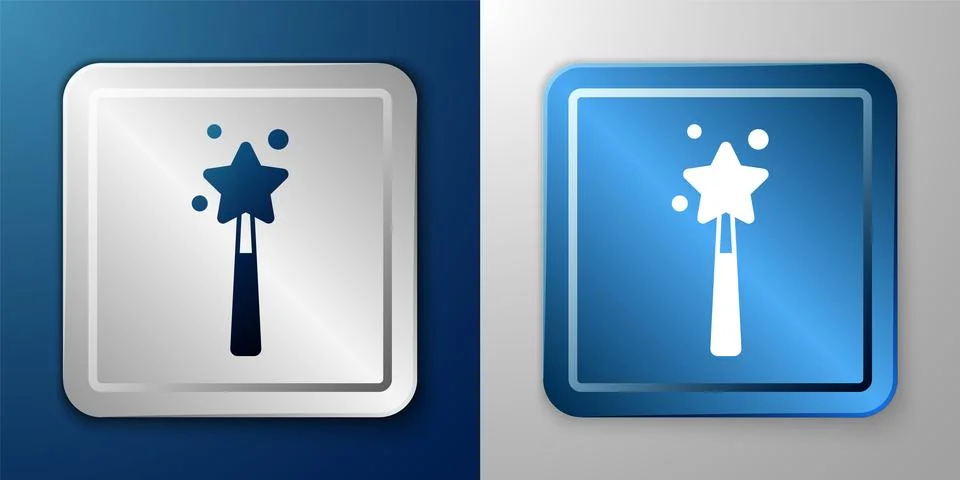 White Magic wand icon isolated on blue and grey background. Star shape magi.. Stock Illustration