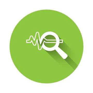 White Magnifying glass and data analysis icon isolated with long shadow bac.. Stock Illustration