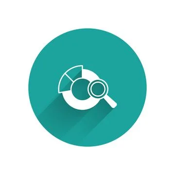 White Magnifying glass and data analysis icon isolated with long shadow bac.. Stock-Illustration