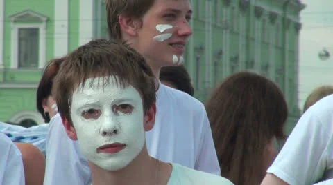 White makeup on his face Stock-Footage 25420382