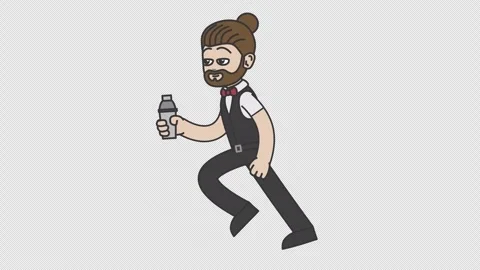 White male bartender with a beard runs holding shaker in his hand Stock Footage 249956991