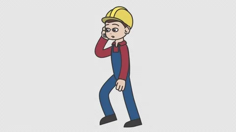 White male builder in a hard hat walks talking on the phone Stock Footage 260571961
