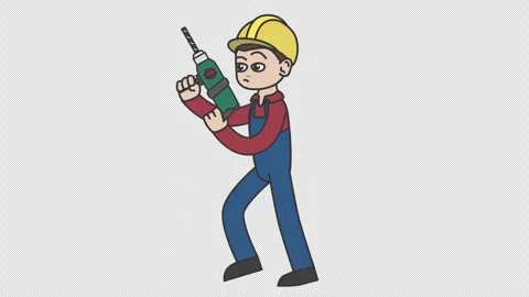 White male builder in a hard hat walks holding a hammer drill Stock Footage 260629740