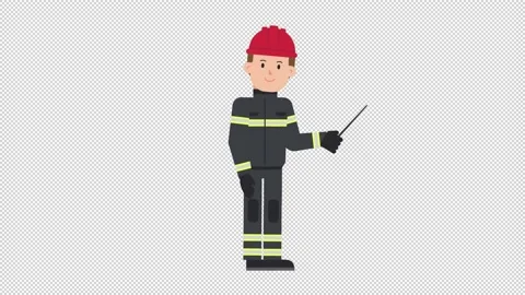White Male Firefighter Holding Pointer Stick Stock Footage 205042089