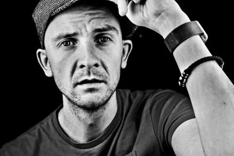 White man in cap Foto stock