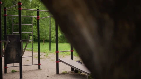 White Man Does Vertical Pullups, Training Session With Strict Vertical Pulls On Stock Footage 330898334