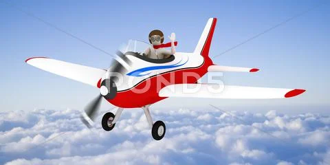White man flying in the sky, over the clouds Stock Illustration