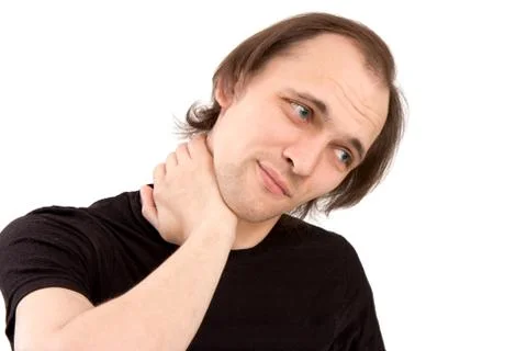 The white man keeps a hand for a sick neck Stock Photos