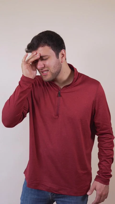 White man with severe headache, expression of anguish and discomfort. Stock Footage 236678092